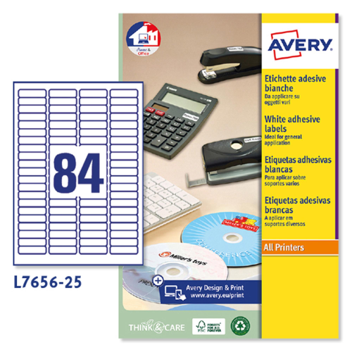 Etichette adesive L7656 bianche 25fg A4 46x11,1mm (84et/fg inkjet/laser Avery